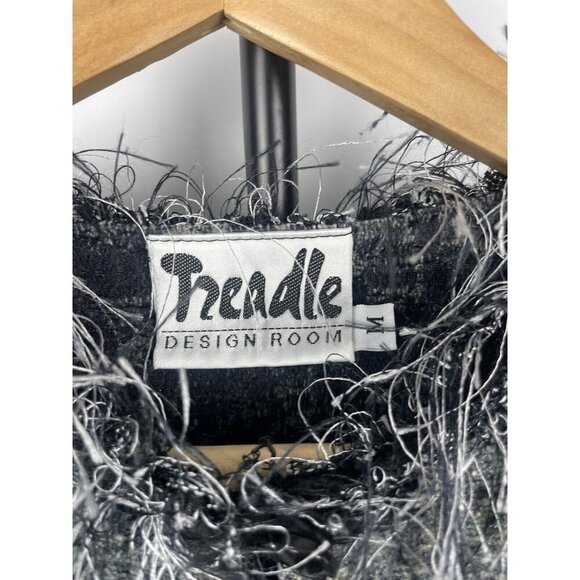 Vtg Treadle Design Room Gray Art To Wear Fringe Neckline Button Up Blouse Size M - Picture 6 of 7